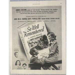 Movie Ad Circa 1947 "So Well Remembered" John Mills Martha Scott Patricia Roc